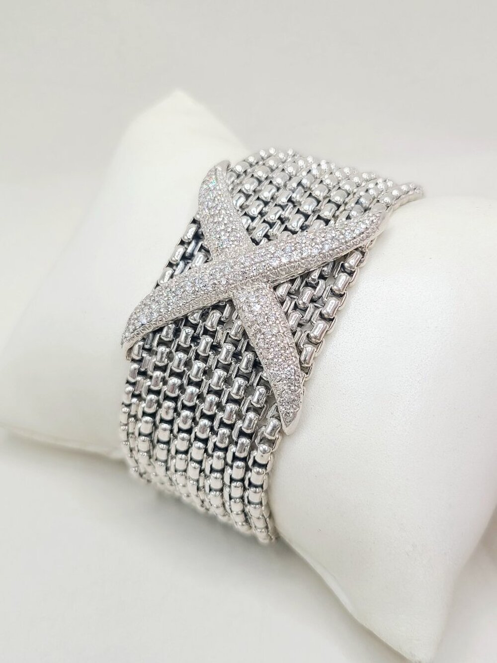 David Yurman Wide Diamond X Pave Box Chain Bracelet - Size Medium - RARE - Picture 3 of 13